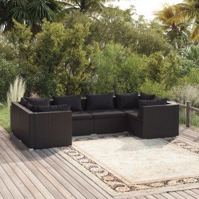 Set sofás de jardín 6 piezas y cojines ratán sintético negro Set sofás de jardín 6 piezas y cojines ratán sintético negro