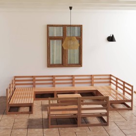 Juego de muebles de jardín 12 piezas madera maciza de pino