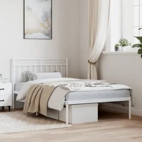 Estructura de cama de metal con cabecero blanco 100x200 cm de , Camas y somieres - Ref: Foro24-373735, Precio: 64,65 €, Descu...