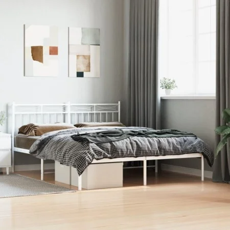 Metal bed frame with white headboard 150x200 cm by , Beds and slatted bases - Ref: Foro24-373742, Price: 97,78 €, Discount: %