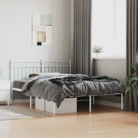 Metal bed frame with white headboard 140x190 cm by , Beds and slatted bases - Ref: Foro24-373740, Price: 85,29 €, Discount: %