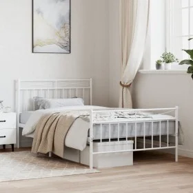Metal bed frame with headboard and footboard white 107x203 cm by , Beds and slatted bases - Ref: Foro24-373754, Price: 77,90 ...