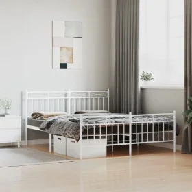 Estructura cama metal con cabecero y estribo blanco 160x200 cm de , Camas y somieres - Ref: Foro24-373761, Precio: 122,72 €, ...