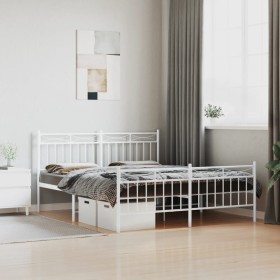 Metal bed frame with headboard and white footboard 160x200 cm by , Beds and slatted bases - Ref: Foro24-373761, Price: 124,96...