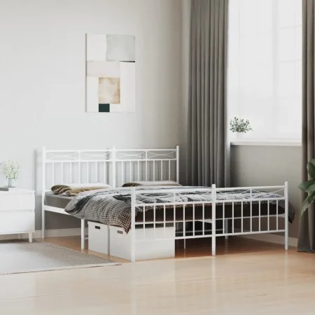 Metal bed frame with headboard and white footboard 160x200 cm by , Beds and slatted bases - Ref: Foro24-373761, Price: 122,72...