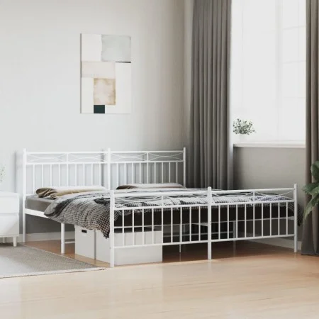 Metal bed frame with headboard and footboard white 183x213 cm by , Beds and slatted bases - Ref: Foro24-373763, Price: 121,93...