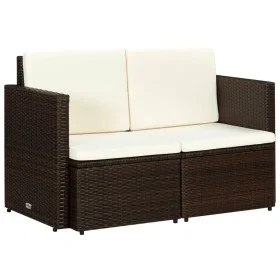 Sofá de jardín 2 plazas con cojines ratán sintético marrón by vidaXL, Outdoor sofas - Ref: Foro24-44178, Price: 178,97 €, Dis...