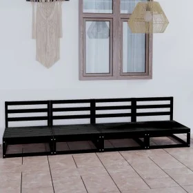 Garden sofa, 4 seats, black solid pine wood by , Outdoor sofas - Ref: Foro24-3075343, Price: 252,71 €, Discount: %
