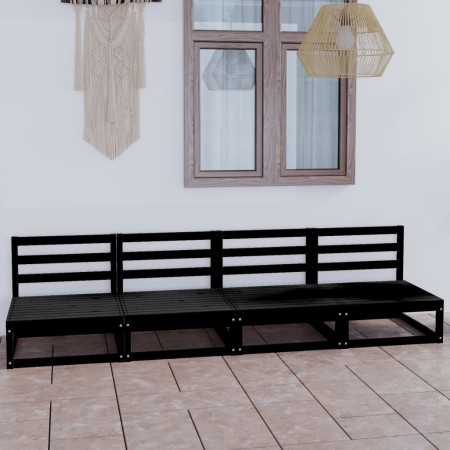 Sofá de jardín 4 plazas negro madera maciza de pino de , Sofás de exterior - Ref: Foro24-3075343, Precio: 255,89 €