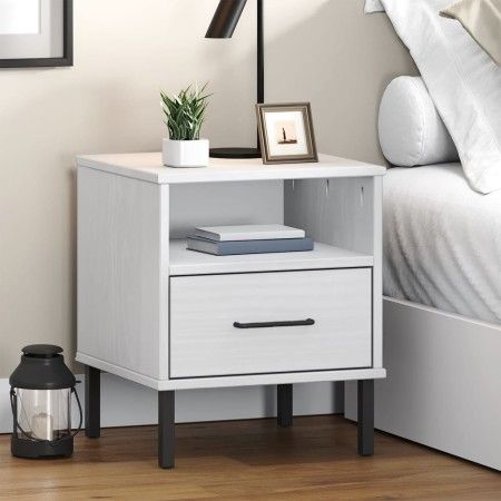 Nachttisch mit Metallbeinen aus massivem weißem Kiefernholz OSLO von vidaXL, Nachttische - Ref: Foro24-350972, Preis: 58,77 €...