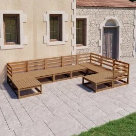Garden furniture 9 pieces and honey brown pine wood cushions by , Garden sets - Ref: Foro24-3075757, Price: 589,60 €, Discoun...