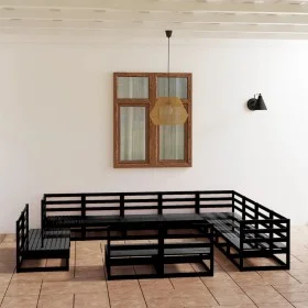 12-piece garden furniture set with black cushions and pine wood. by , Garden sets - Ref: Foro24-3075898, Price: 883,74 €, Dis...