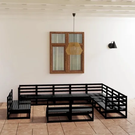 Juego de muebles de jardín 12 pzas y cojines negro madera pino de , Conjuntos de jardín - Ref: Foro24-3075898, Precio: 883,74...