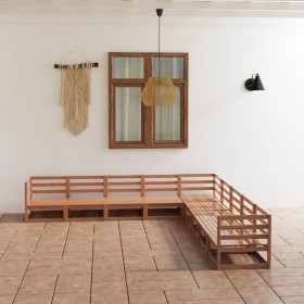 Garden furniture 9 pieces and honey brown pine wood cushions by , Garden sets - Ref: Foro24-3075847, Price: 589,84 €, Discoun...