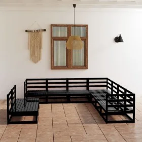 Juego de muebles de jardín 9 piezas negro madera maciza de pino de , Conjuntos de jardín - Ref: Foro24-3075858, Precio: 643,0...