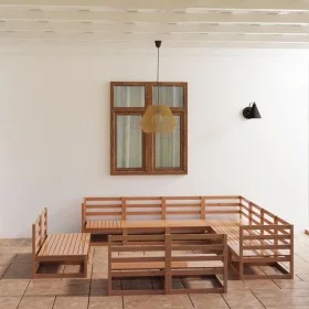 Garden furniture 11 pieces and honey brown pine wood cushions by , Garden sets - Ref: Foro24-3075887, Price: 746,85 €, Discou...