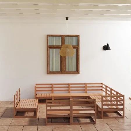 Muebles de jardín 11 pzas y cojines marrón miel madera pino de , Conjuntos de jardín - Ref: Foro24-3075887, Precio: 746,85 €,...