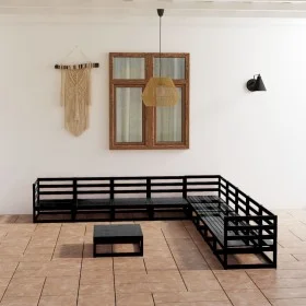 10-piece garden furniture set with black cushions made of pine wood. by , Garden sets - Ref: Foro24-3075853, Price: 719,59 €,...