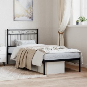 Bed frame with black metal headboard 90x200 cm by , Beds and slatted bases - Ref: Foro24-373684, Price: 67,71 €, Discount: %