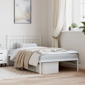 Metal bed frame with white headboard 107x203 cm by , Beds and slatted bases - Ref: Foro24-373736, Price: 68,81 €, Discount: %
