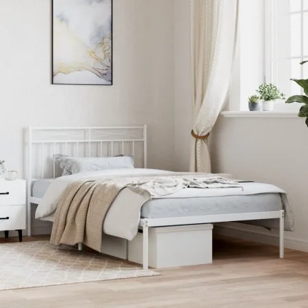 Metal bed frame with white headboard 107x203 cm by , Beds and slatted bases - Ref: Foro24-373736, Price: 68,81 €, Discount: %