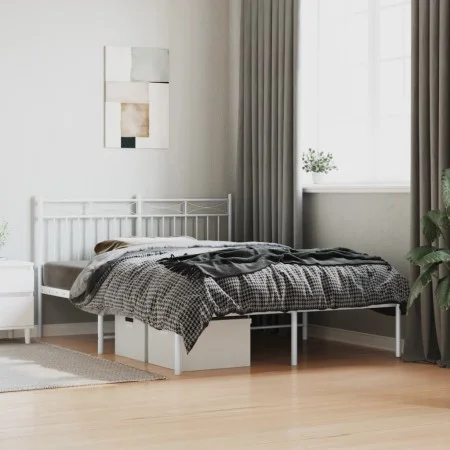 White metal bed frame with headboard 140x200 cm by , Beds and slatted bases - Ref: Foro24-373741, Price: 101,12 €, Discount: %