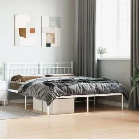 White metal bed frame with headboard 160x200 cm by , Beds and slatted bases - Ref: Foro24-373743, Price: 103,08 €, Discount: %