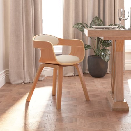 Silla de comedor de cuero sintético y madera curvada crema en Sillas de comedor | Comprar online en Foro24