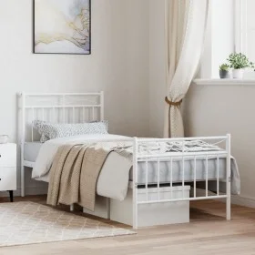 Metal bed frame with headboard and footboard white 75x190 cm by , Beds and slatted bases - Ref: Foro24-373748, Price: 68,62 €...