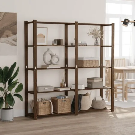 5-level solid pine wood bookshelf in brown, 170x38x170 cm by , Industrial shelving - Ref: Foro24-373395, Price: 98,51 €, Disc...