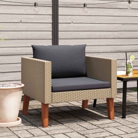 Sofá individual de jardín con cojines ratán sintético beige