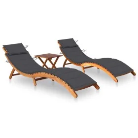 Sun loungers 2 units with table and cushions in solid acacia wood by , Loungers - Ref: Foro24-3077376, Price: 365,11 €, Disco...
