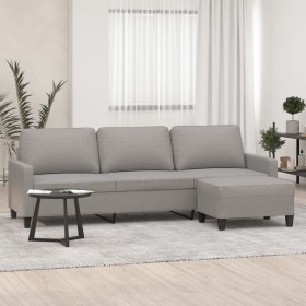 Sofá de 3 plazas con taburete de tela gris claro 210 cm