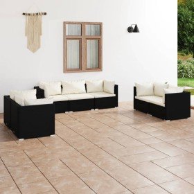 Set de muebles de jardín 7 pzas y cojines ratán sintético negro