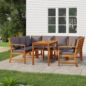 Garden dining set with 7 solid acacia wood pieces and cushions. by , Garden sets - Ref: Foro24-3154975, Price: 876,02 €, Disc...