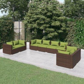 Set muebles de jardín 8 piezas y cojines ratán sintético marrón en Conjuntos de jardín | Comprar online en Foro24