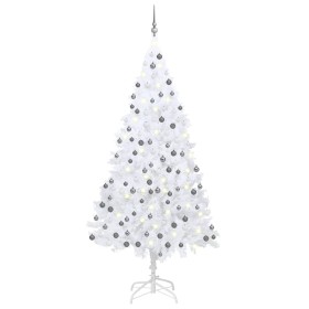 Árbol de Navidad preiluminado con luces y bolas blanco 240 cm