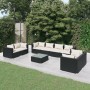 Set de muebles de jardín 9 pzas y cojines ratán sintético negro
