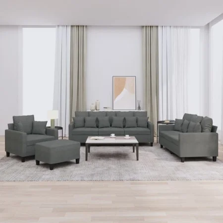 Sofa set with cushions 4 pieces dark gray fabric by , Sofas - Ref: Foro24-3201641, Price: 642,41 €, Discount: %