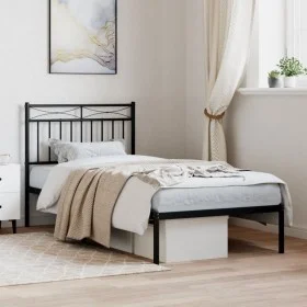 Bed frame with black metal headboard 90x190 cm by , Beds and slatted bases - Ref: Foro24-373683, Price: 65,28 €, Discount: %