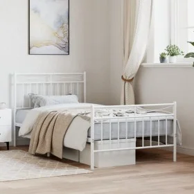 White metal bed frame with headboard and footboard 100x190 cm by , Beds and slatted bases - Ref: Foro24-373752, Price: 73,24 ...
