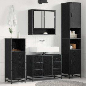 Juego de muebles de baño 4 pcs Roble Negro Madera de ingeniería