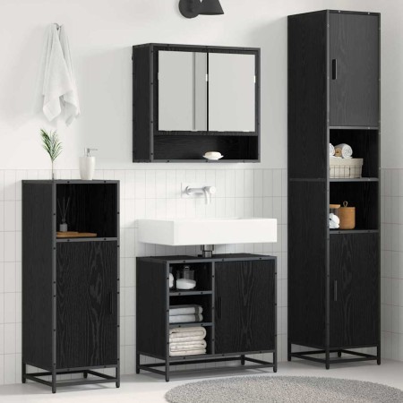 Juego de muebles de baño 3 pcs Roble Negro Madera de ingeniería en Muebles de baño | Comprar online en Foro24
