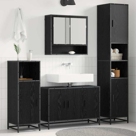 Juego de muebles de baño 4 pcs Roble Negro Madera de ingeniería