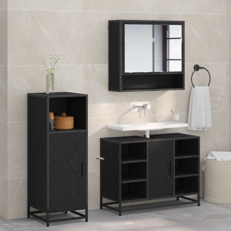 Juego de muebles de baño 3 pcs Roble Negro Madera de ingeniería en Muebles de baño | Comprar online en Foro24