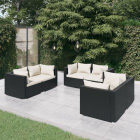Set de muebles de jardín 6 pzas y cojines ratán sintético negro