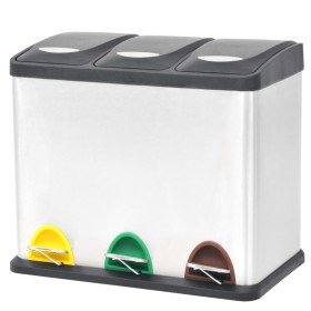 Cubo de reciclaje y basura con pedal acero inoxidable 24 L