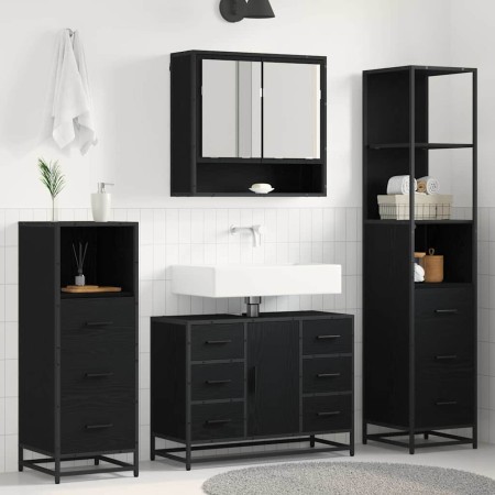 Juego de muebles de baño 3 pcs Roble Negro Madera de ingeniería en Muebles de baño | Comprar online en Foro24