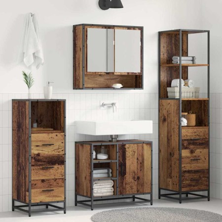 Juego de muebles de baño con cajón 3 pcs Madera envejecida