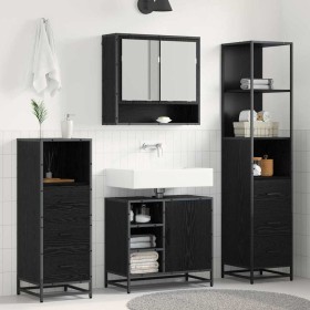 Juego de muebles de baño 3 pcs Roble Negro Madera de ingeniería